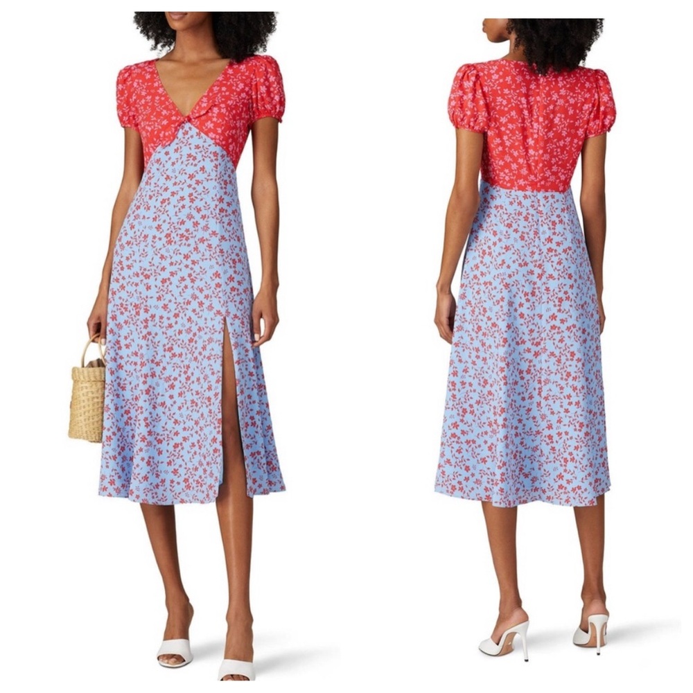 Likely Red and Blue Floral Midi Dress